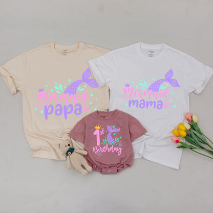 Mermaid Family Birthday Tops, Personalized 1st Birthday Sea Outfit