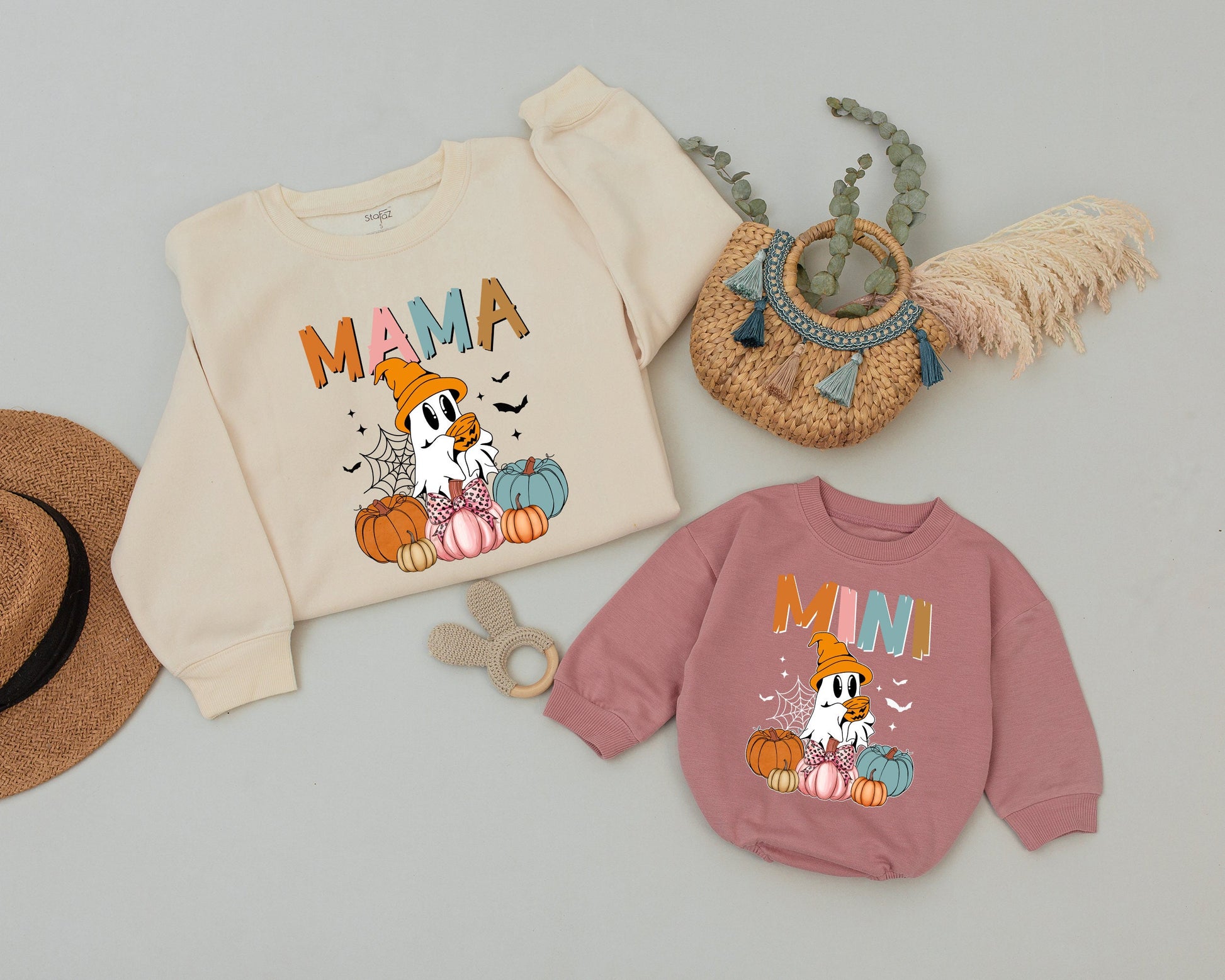 Spooky Mama & Mini Matching Sweatshirts: Vintage Ghost Halloween