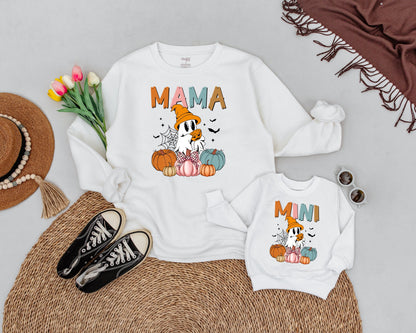 Spooky Mama & Mini Matching Sweatshirts: Vintage Ghost Halloween