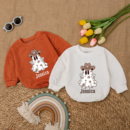 Cowgirl Ghost Baby Romper - Personalized Halloween & Fall Outfit