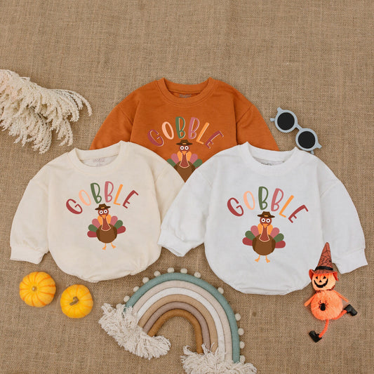 Thanksgiving Baby Outfit | Cozy Fall Turkey Romper & Pumpkin Bodysuit