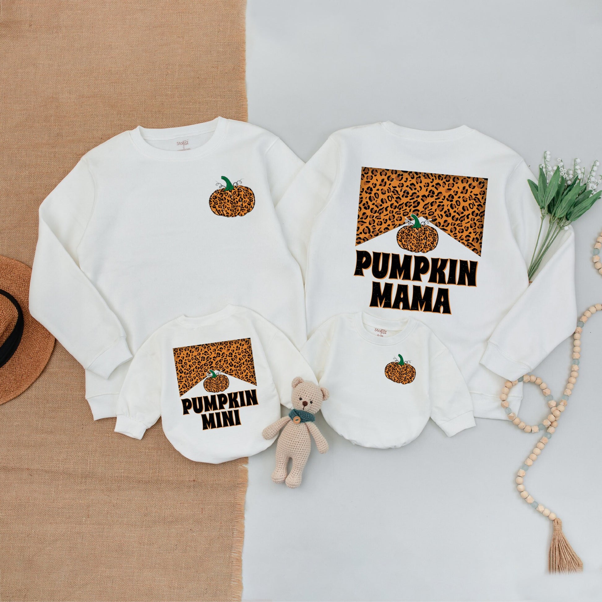 Leopard Pumpkin Family Outfits: Mama and Mini Fall Sweatshirts