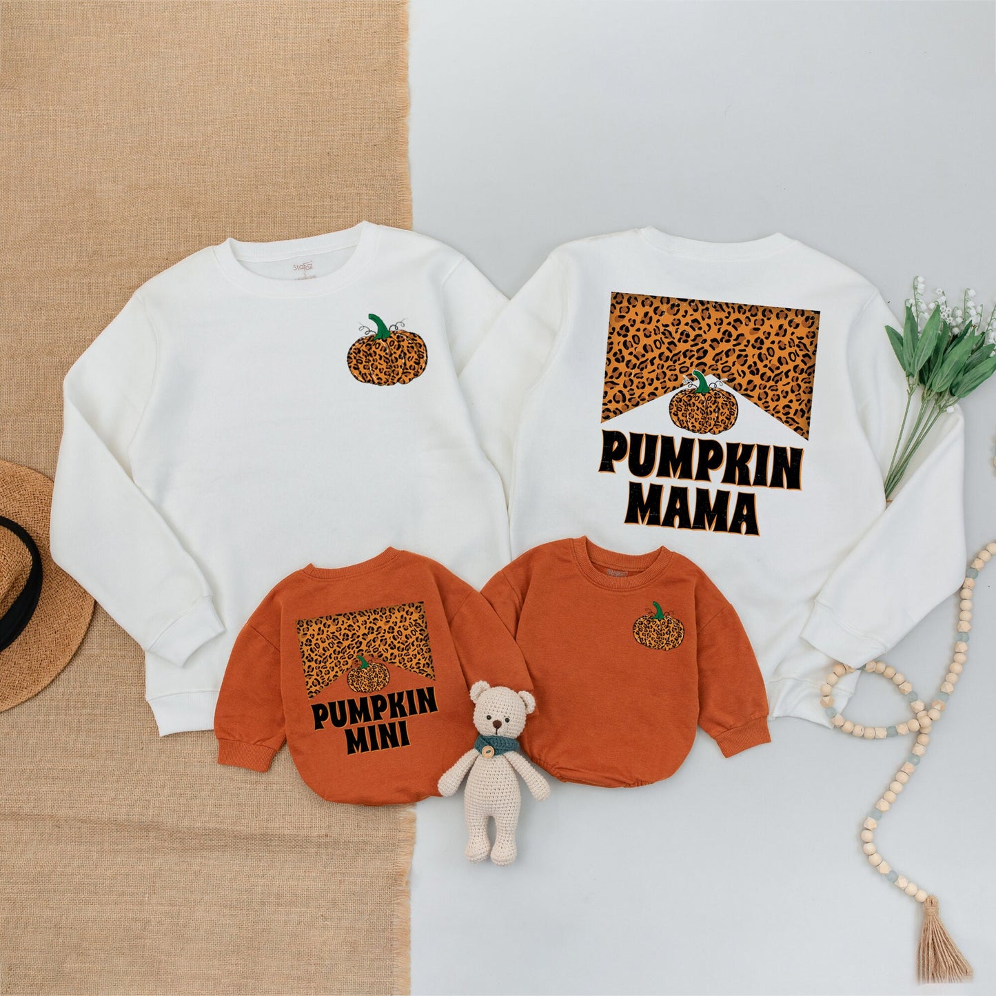 Leopard Pumpkin Family Outfits: Mama and Mini Fall Sweatshirts