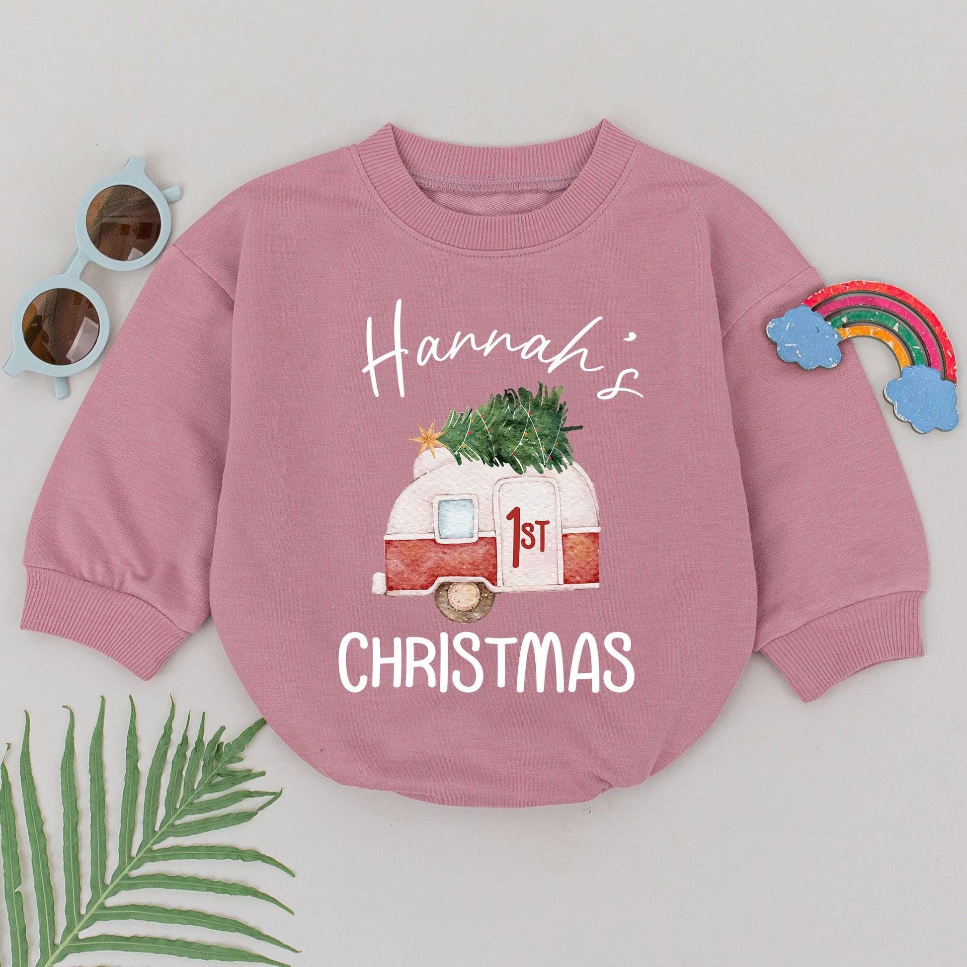 Custom Name Baby Christmas Romper, 1st Xmas, Unisex Gift Outfit