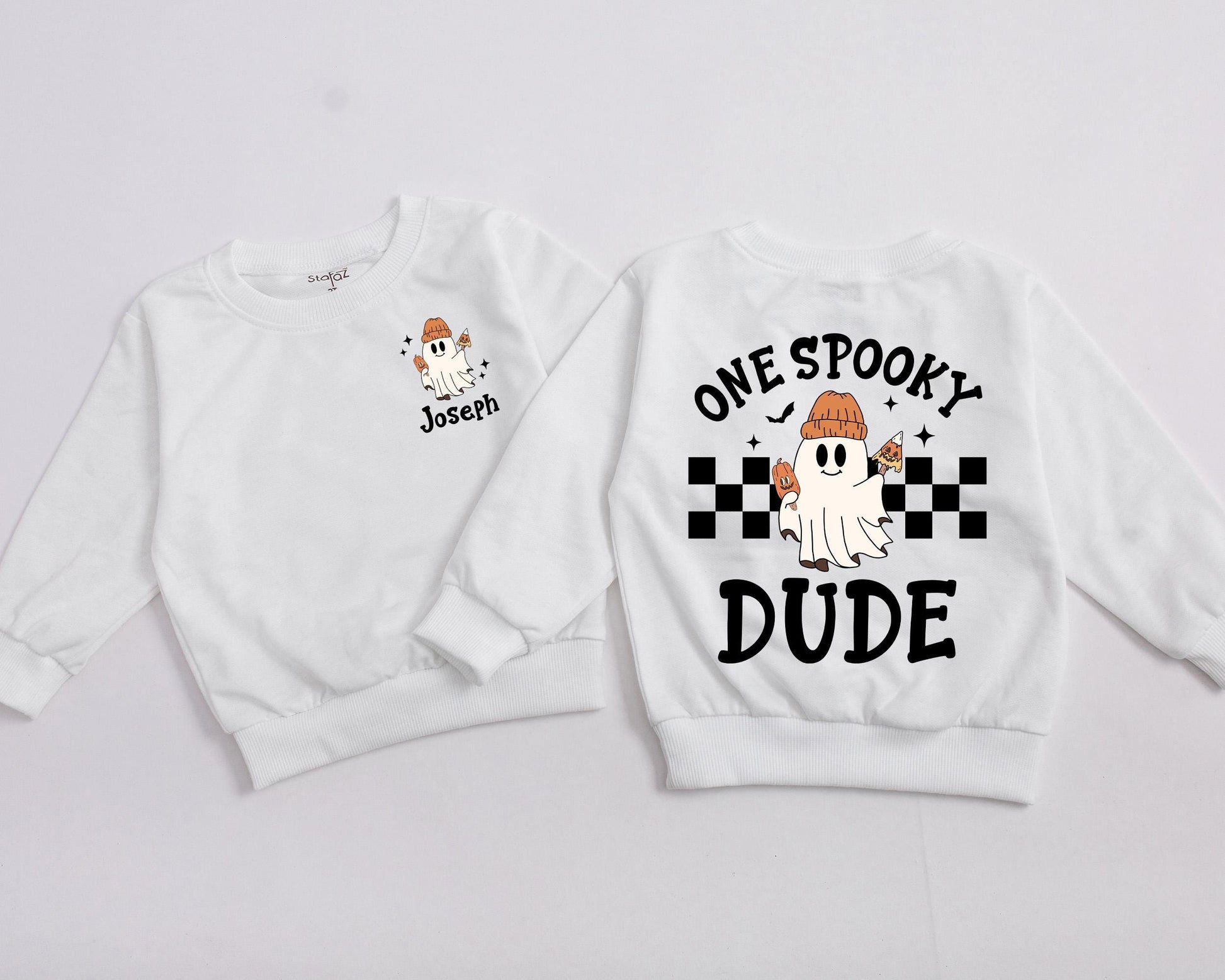 Personalized One Spooky Dude Sweatshirt Baby Boy First Halloween Outfit, Ghost Beanie & Candy Corn Design, Spooky Season, Coming Home