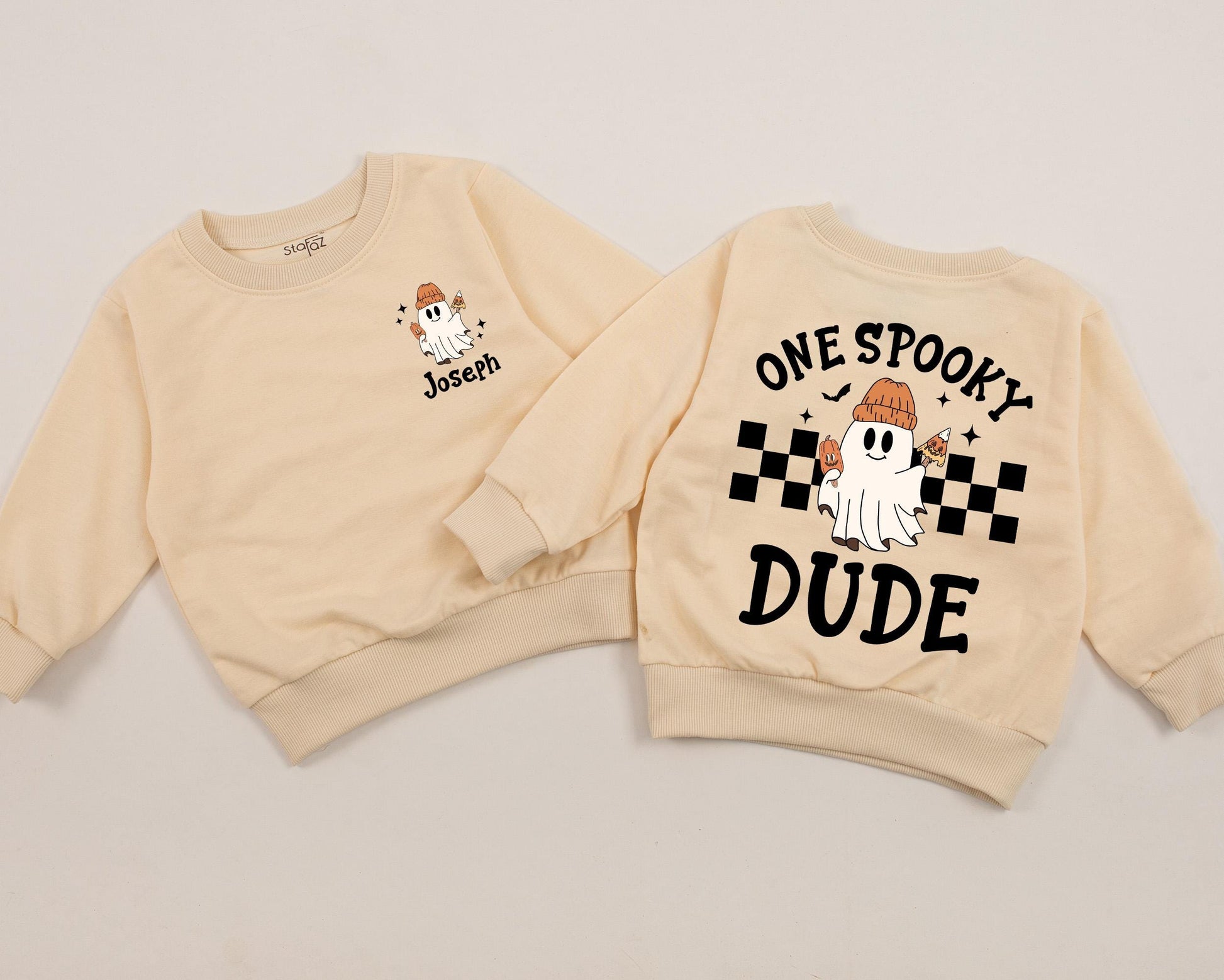 Personalized One Spooky Dude Sweatshirt Baby Boy First Halloween Outfit, Ghost Beanie & Candy Corn Design, Spooky Season, Coming Home