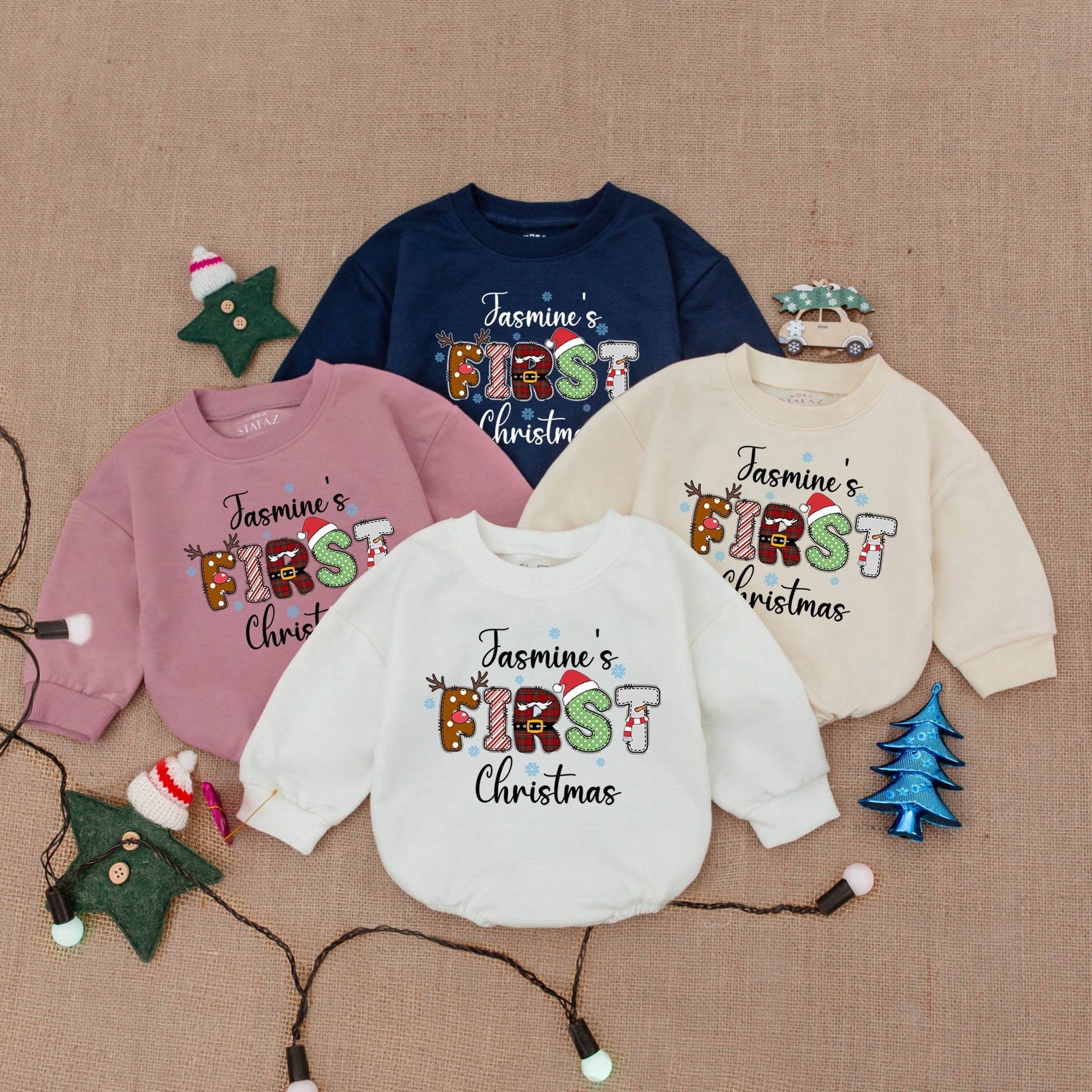 Baby’s First Christmas Custom Bodysuit, Bubble Romper, Gift Outfit