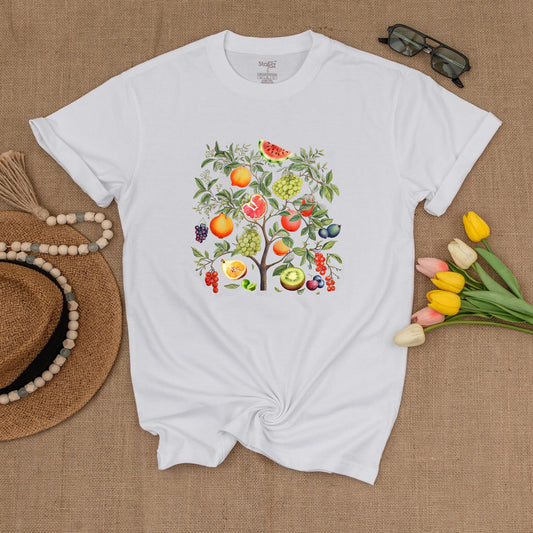 Whimsical Fruits of Palestine Tee, Vintage Orchard Graphic Top, Women's & Unisex Style, Watercolor Fruit Tree Shirt, Cute Trendy Summer Top Gift for Her (139 chars)