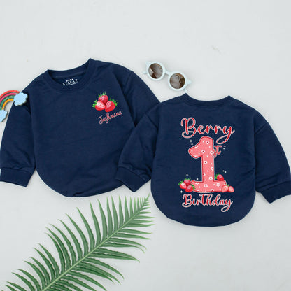 Sweet Berry 1st Birthday Romper for Girls Personalized "Jasmine" Custom Name Outfit Whimsical Strawberry Floral Celebration Bodysuit Baby Shower Gift Bubble Style
