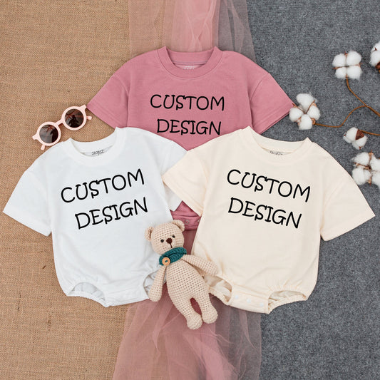 Custom Design Baby Romper: Personalized Cotton Newborn Gift for Baby Shower, Modern Text Bodysuit, Gender Neutral Bubble Romper, Short Sleeve Outfit (139 chars)