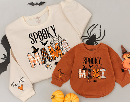 Matching Mommy & Me Spooky Halloween Sweatshirts, Retro Baby Romper