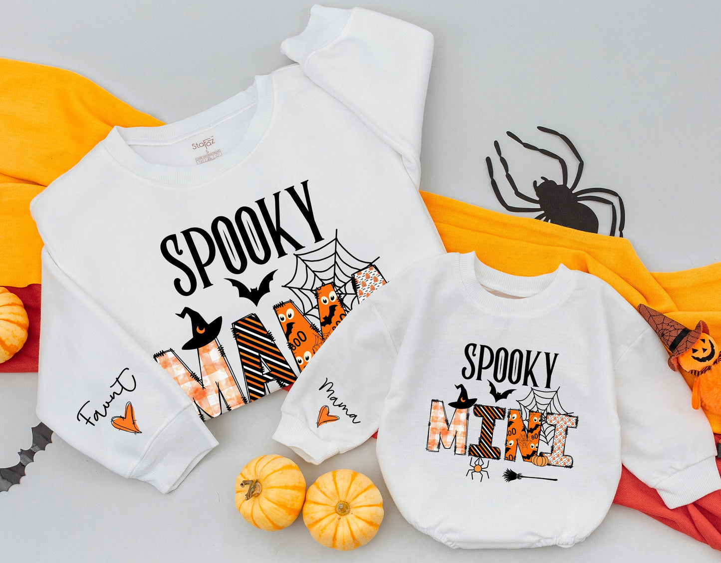 Matching Mommy & Me Spooky Halloween Sweatshirts, Retro Baby Romper