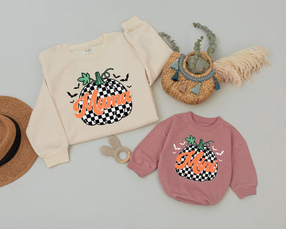 Matching Retro Halloween Sweatshirts for Mom and Child – Pumpkin Design