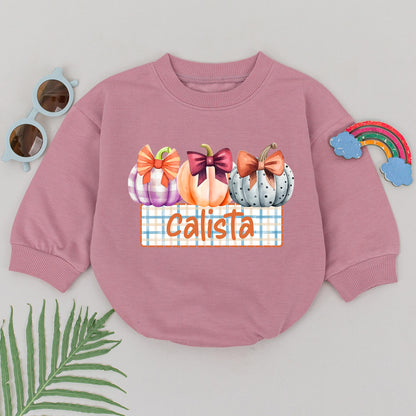 Calista Pumpkin Romper Personalized Little Pumpkin Bodysuit for Girls First Thanksgiving Birthday Gift Cute Fall Outfit