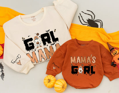 Cozy Girl Mama and Mama's Girl Matching Mommy and Me Retro Halloween Sweatshirts Vintage Ghost Family Costume Outfit