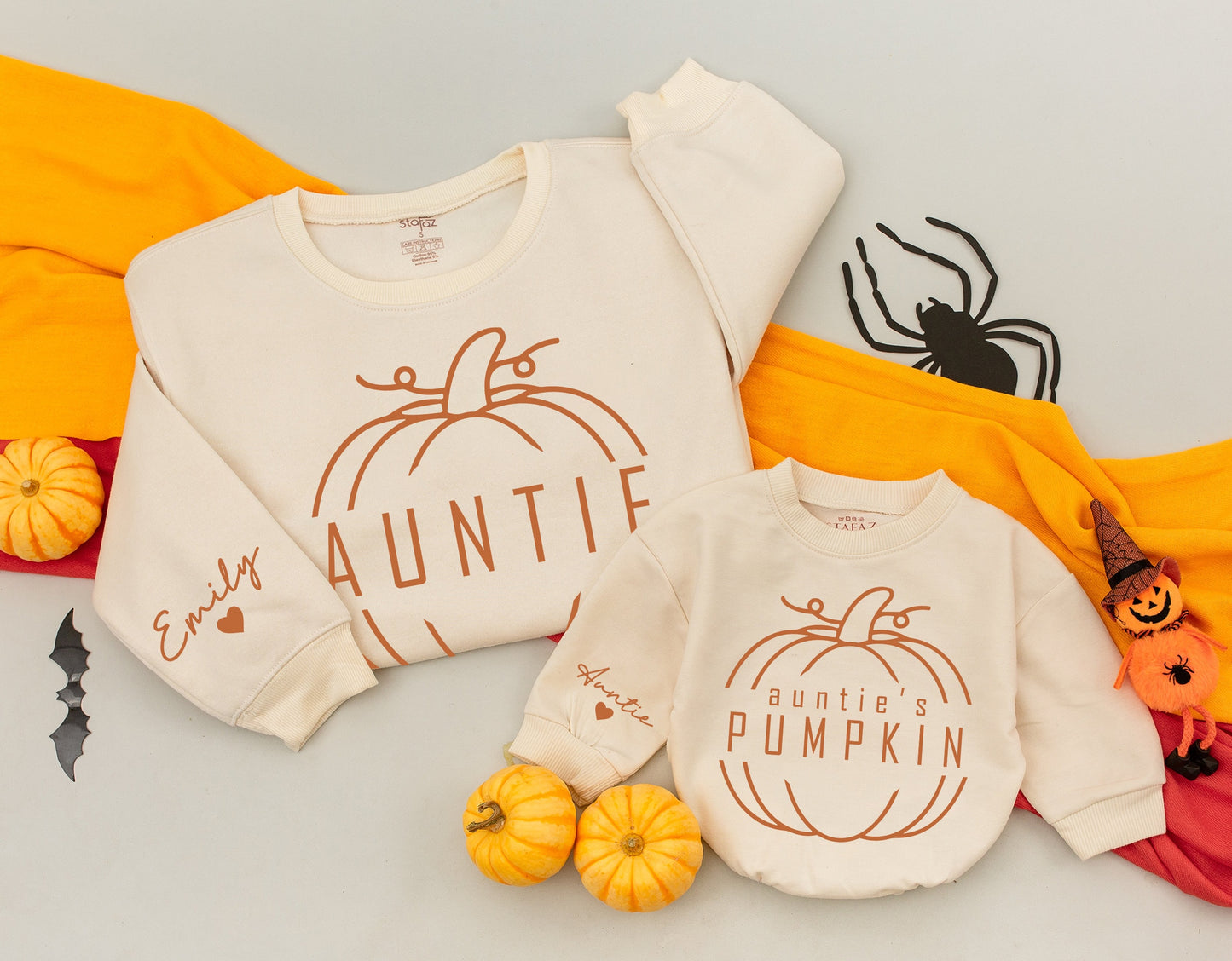 Matching Fall Auntie & Niece Sweatshirts - Cute Pumpkin Designs