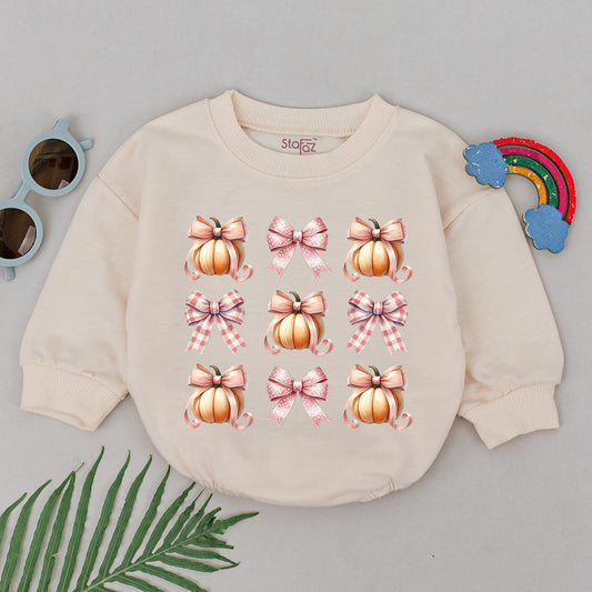Fall Retro Pumpkin Bodysuit & Bow: Baby Shower Gift, Newborn Outfit