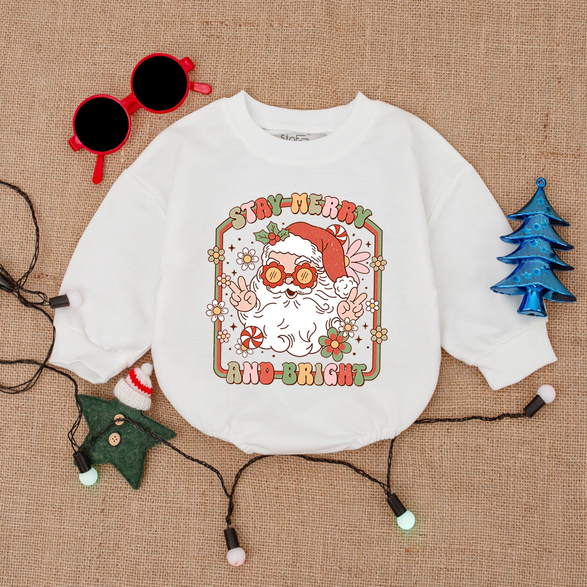 Merry Bright Santa Bubble Romper - Retro Christmas Baby Bodysuit
