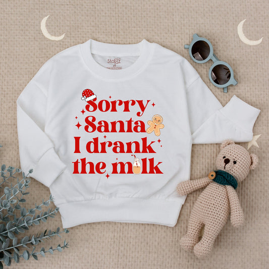 Sorry Santa I Drank The Milk Sweatshirt Cute Christmas Toddler Sweatshirt Funny Holiday Outfit Baby Boy Girl Winter Clothes Santa Hat 1st Xmas Gift 139