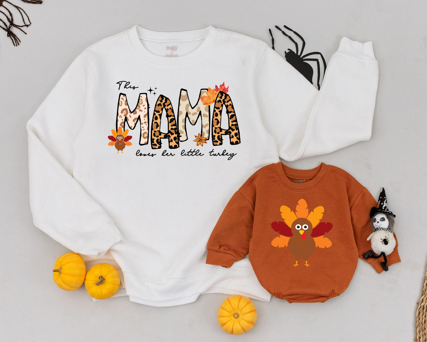 Matching Thanksgiving Sweatshirts: Mama and Mini Retro Style