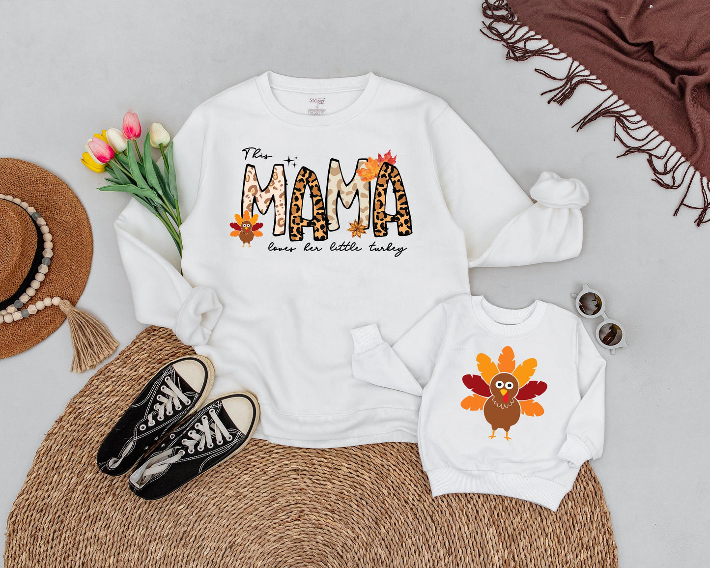 Matching Thanksgiving Sweatshirts: Mama and Mini Retro Style