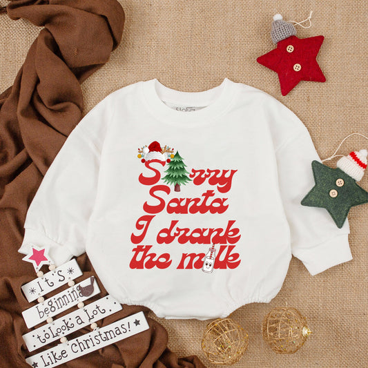 Sorry Santa I Drank The Milk Baby Romper Christmas Outfit Cute Holiday Bodysuit Xmas Baby Girl Gift Soft Cotton Newborn Party Clothes (134 chars)