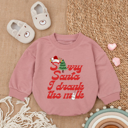 Sorry Santa I Drank The Milk Baby Romper Christmas Outfit Cute Holiday Bodysuit Xmas Baby Girl Gift Soft Cotton Newborn Party Clothes (134 chars)