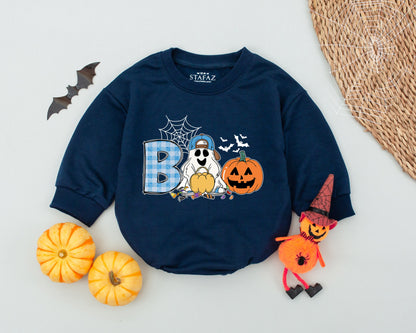 Baby Boo Halloween Romper: Ghost & Pumpkin Outfit for Baby Boy | Spooky Season Costume Gift