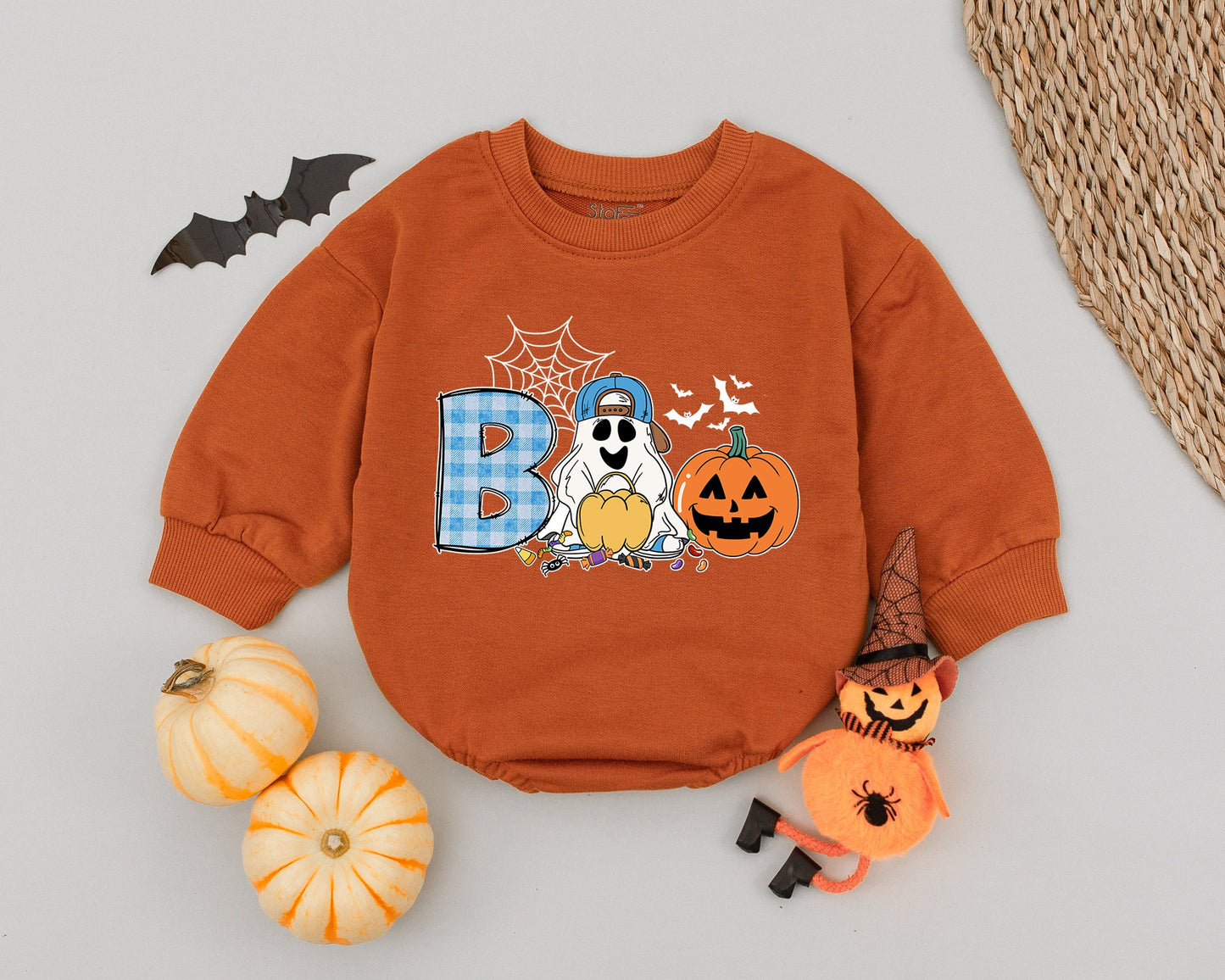 Spooky Baby Romper: Cute Pumpkin Ghost Halloween Outfit for Boys