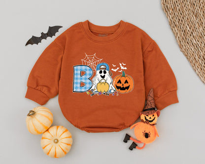 Baby Boo Halloween Romper: Ghost & Pumpkin Outfit for Baby Boy | Spooky Season Costume Gift