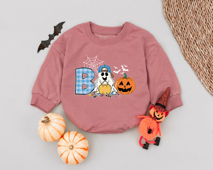 Spooky Baby Romper: Cute Pumpkin Ghost Halloween Outfit for Boys