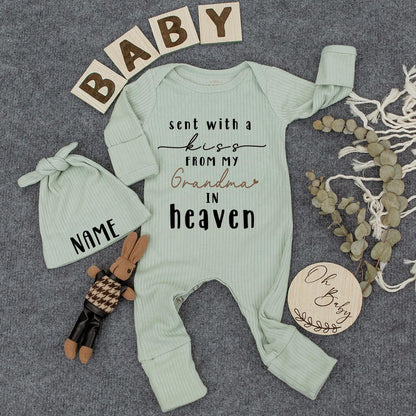 Sent With A Kiss From Grandma In Heaven Baby Bodysuit, Newborn Gift, Pregnancy Reveal, Baby Shower, Custom Baby Clothes
