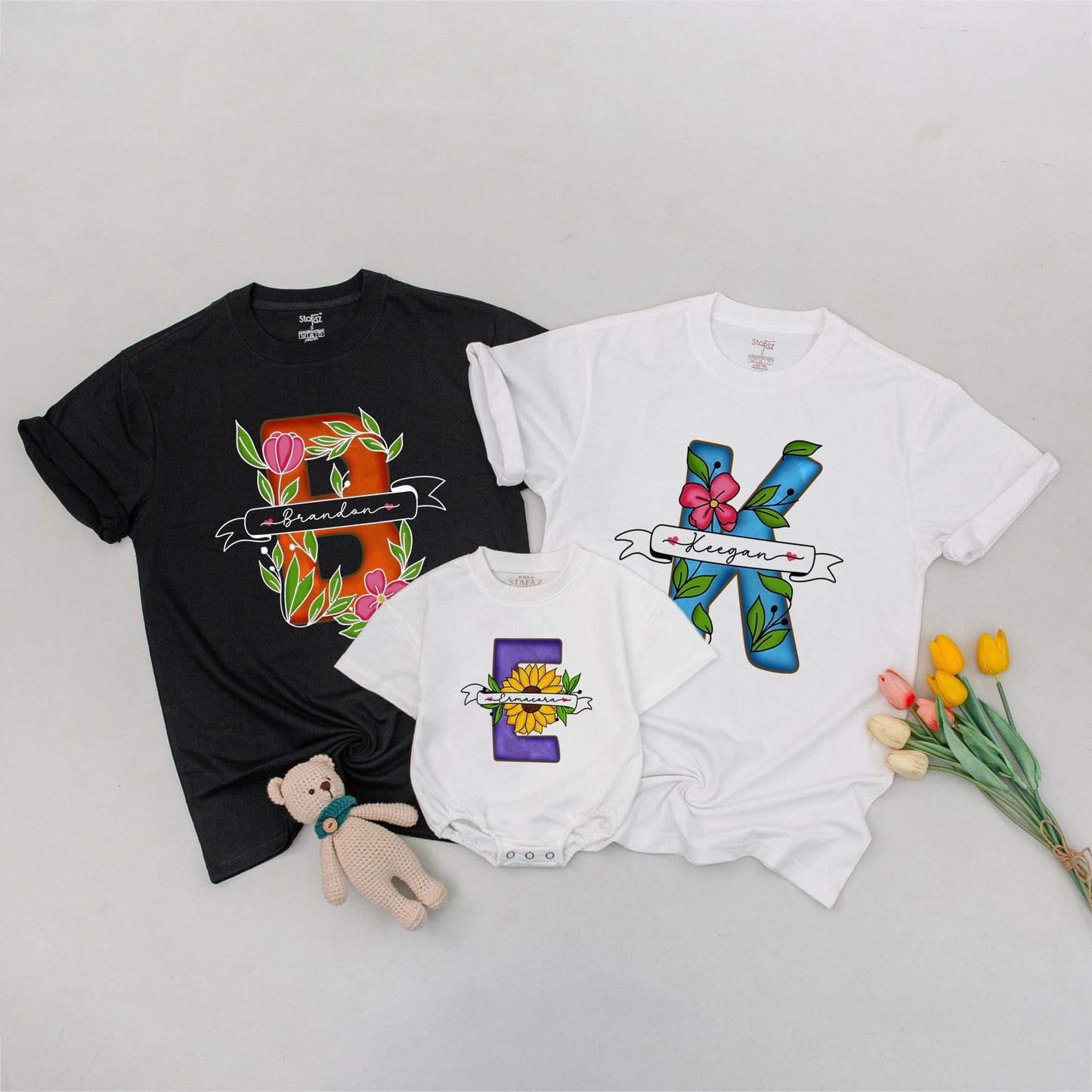 Personalized Family Matching Shirts: Custom Floral Name Tees  