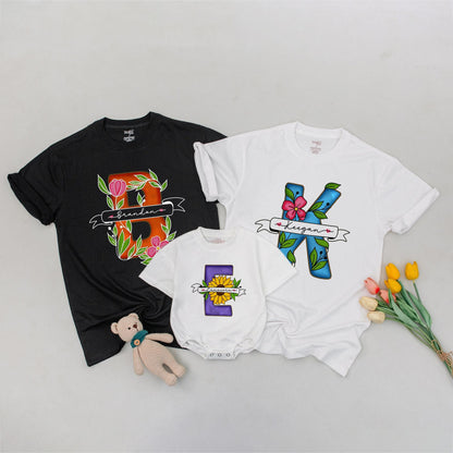 Personalized Family Matching Shirts: Custom Floral Name Tees  