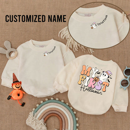 Personalized Baby's 1st Halloween Bodysuit & Pumpkin Romper Outfit