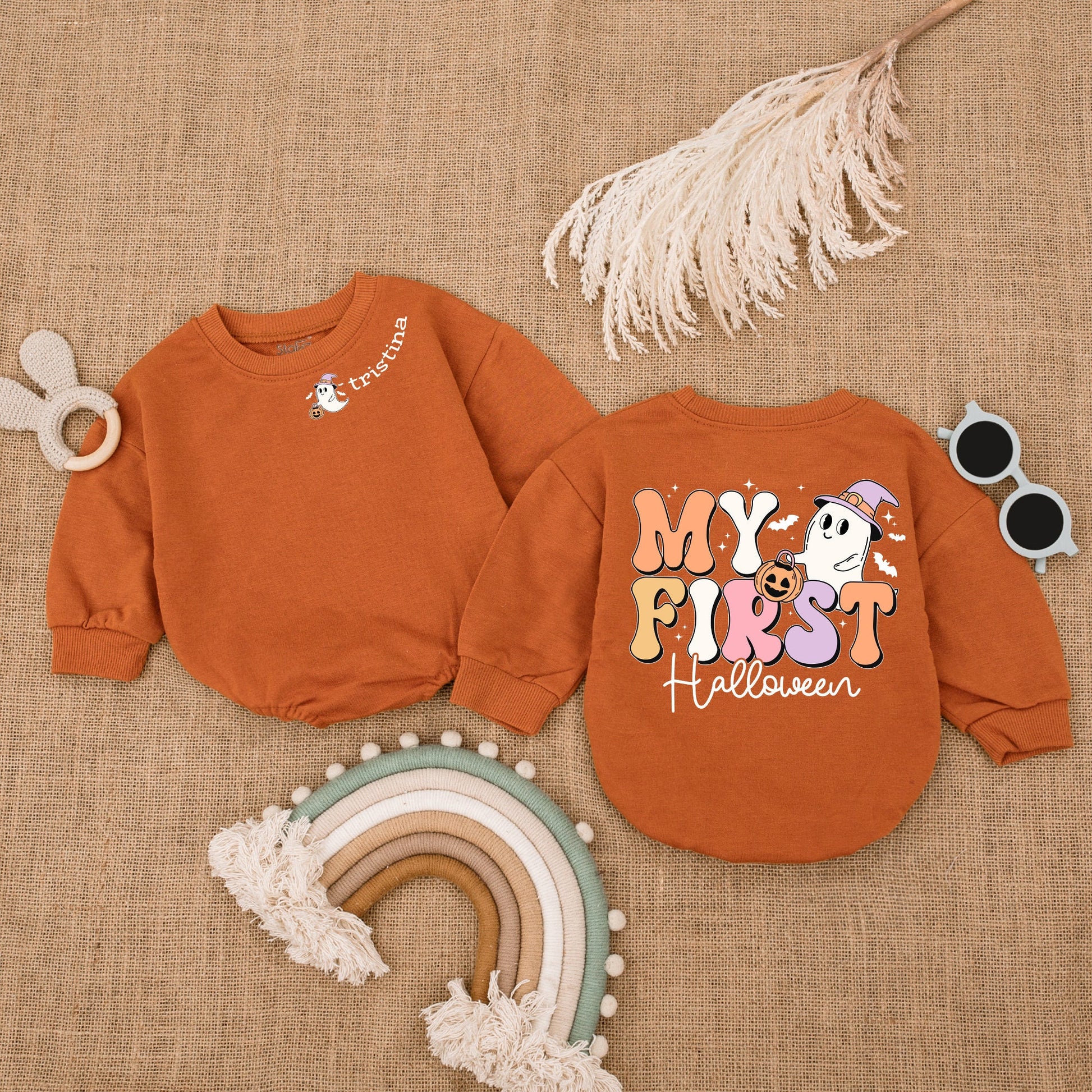 Personalized Baby's 1st Halloween Bodysuit & Pumpkin Romper Outfit