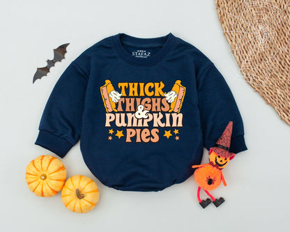 Thick Thighs Pumpkin Pies Baby Romper Cute Thanksgiving Fall Outfit Newborn First Day Baby Shower Gift