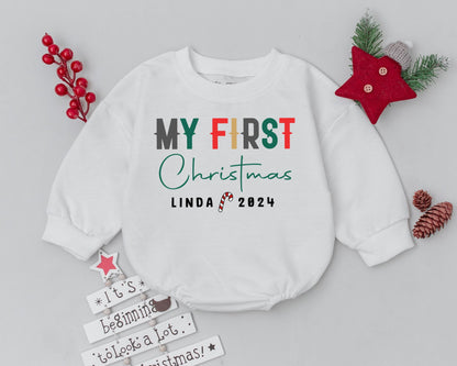 Personalized Christmas Outfit: Retro Romper & Groovy Sweatshirt