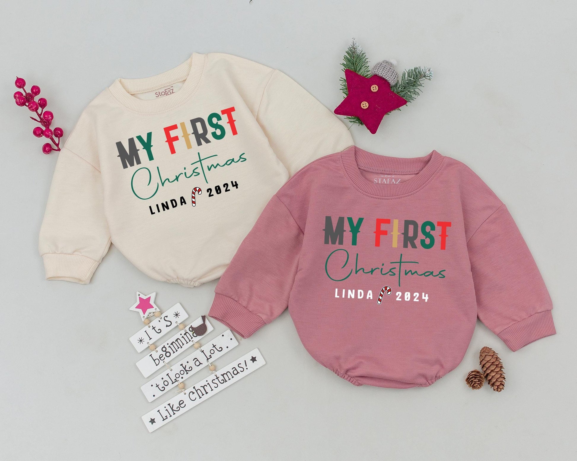 Personalized Christmas Outfit: Retro Romper & Groovy Sweatshirt