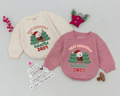 Personalized First Christmas Romper & Retro Howdy Santa Bodysuit