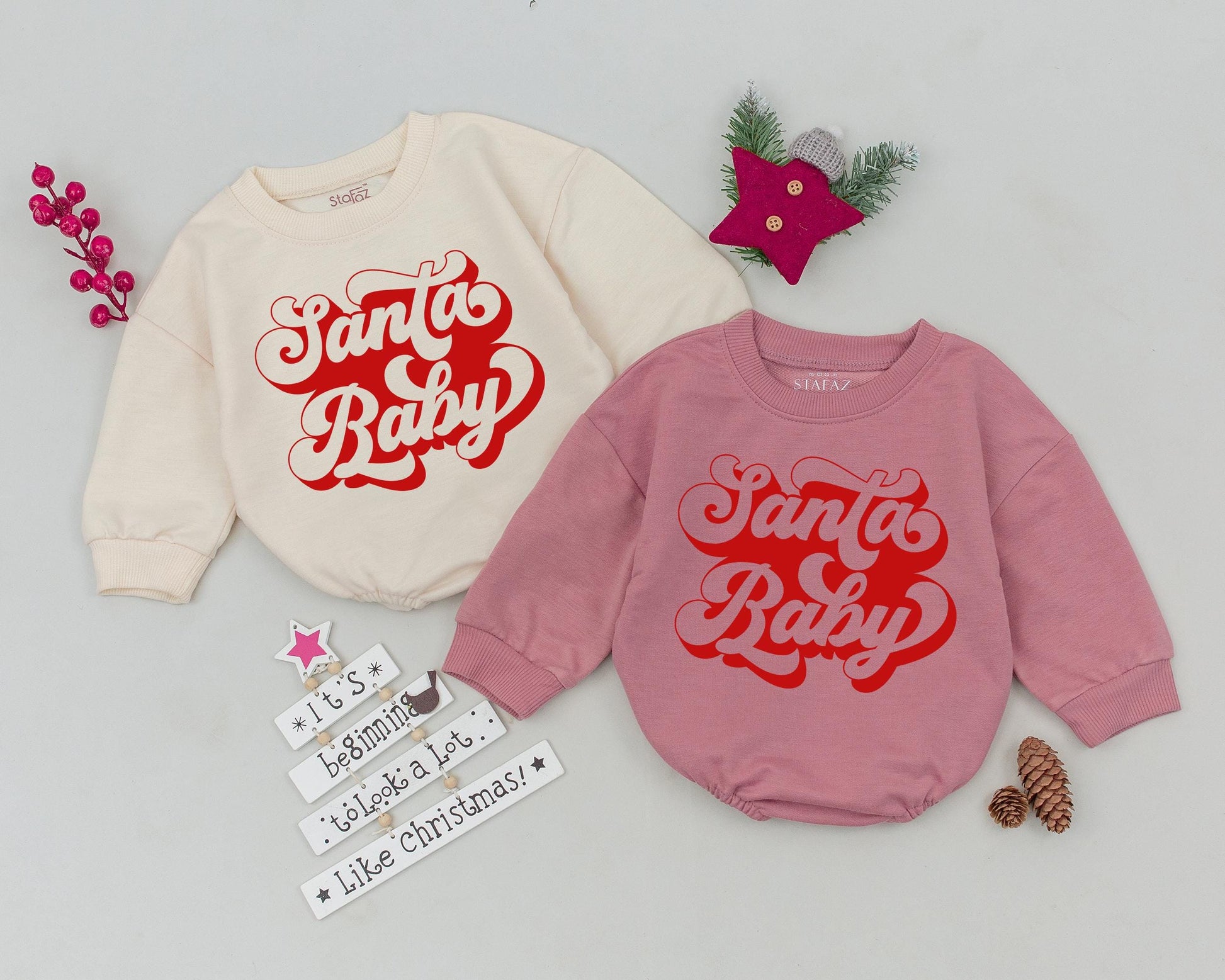 Groovy Santa Baby Romper: Retro 1st Christmas & Shower Gift