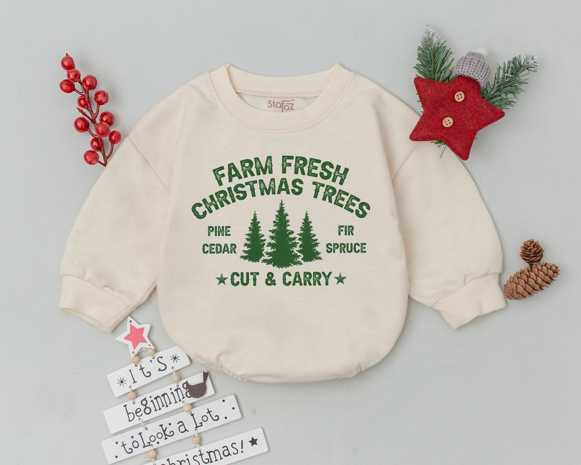 Retro Farm Fresh Romper: First Christmas Outfit for Toddlers