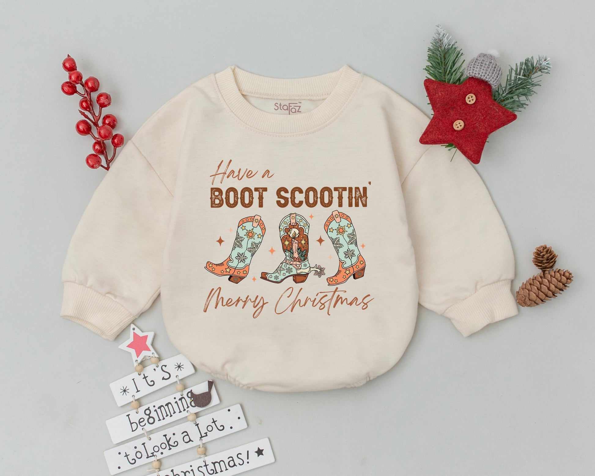 Cowgirl Christmas Romper: Western Baby's 1st Holiday Outfit