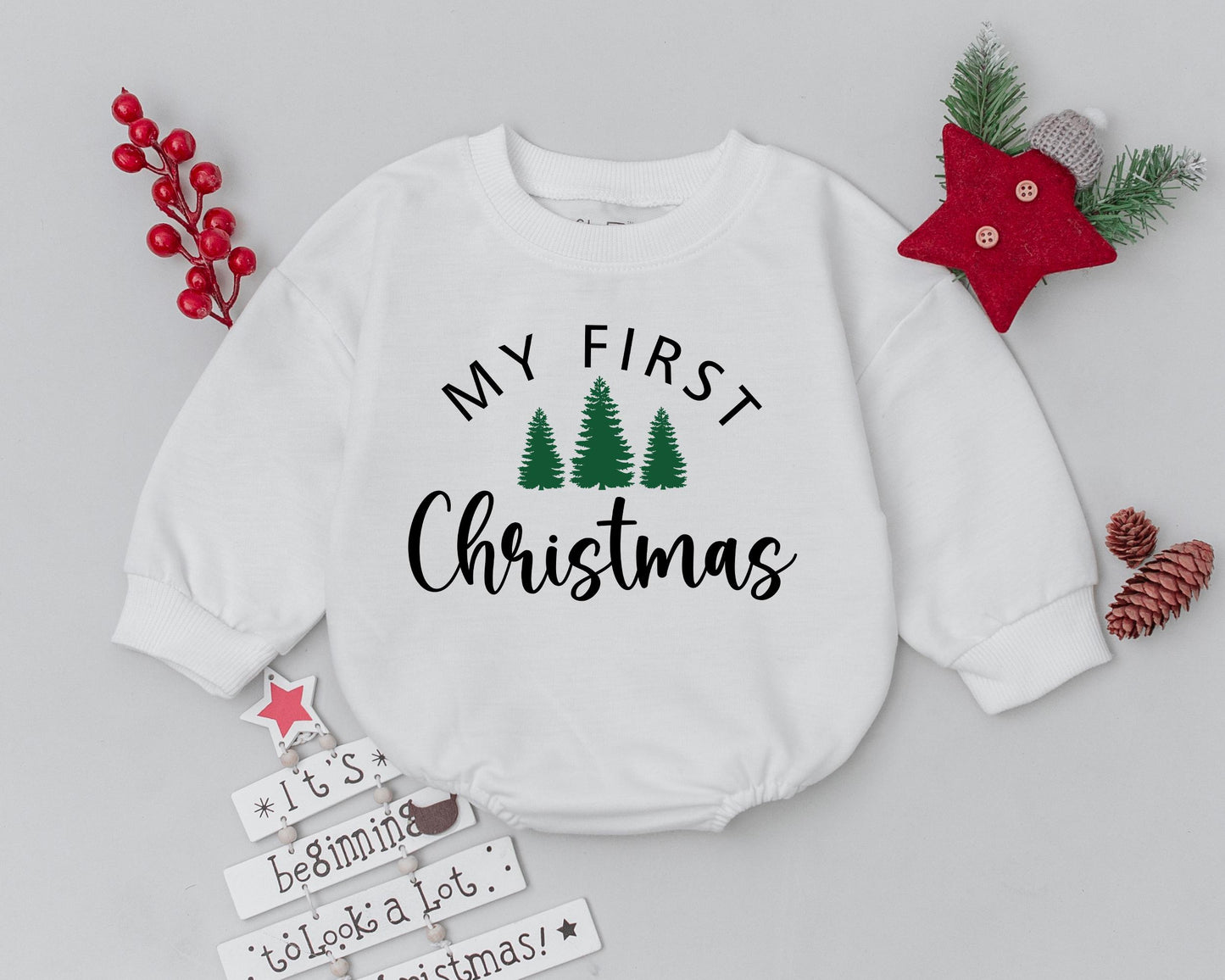 Retro Baby's First Christmas Outfit: Personalized Toddler Romper  