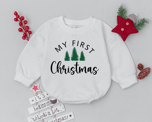 Retro Baby's First Christmas Outfit: Personalized Toddler Romper  
