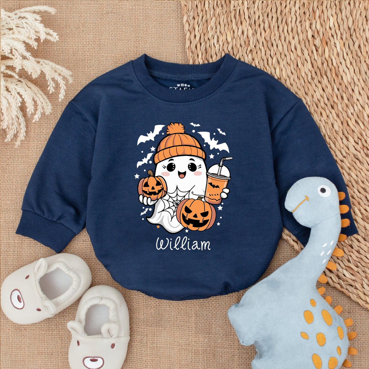 Personalized Cute Ghost Halloween Romper - Baby Pumpkin Outfit