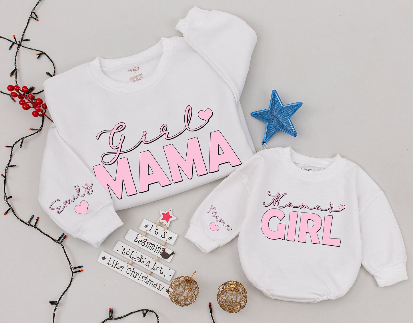 Mama and Mini Custom Sweatshirt & Baby Romper Christmas Gift Set