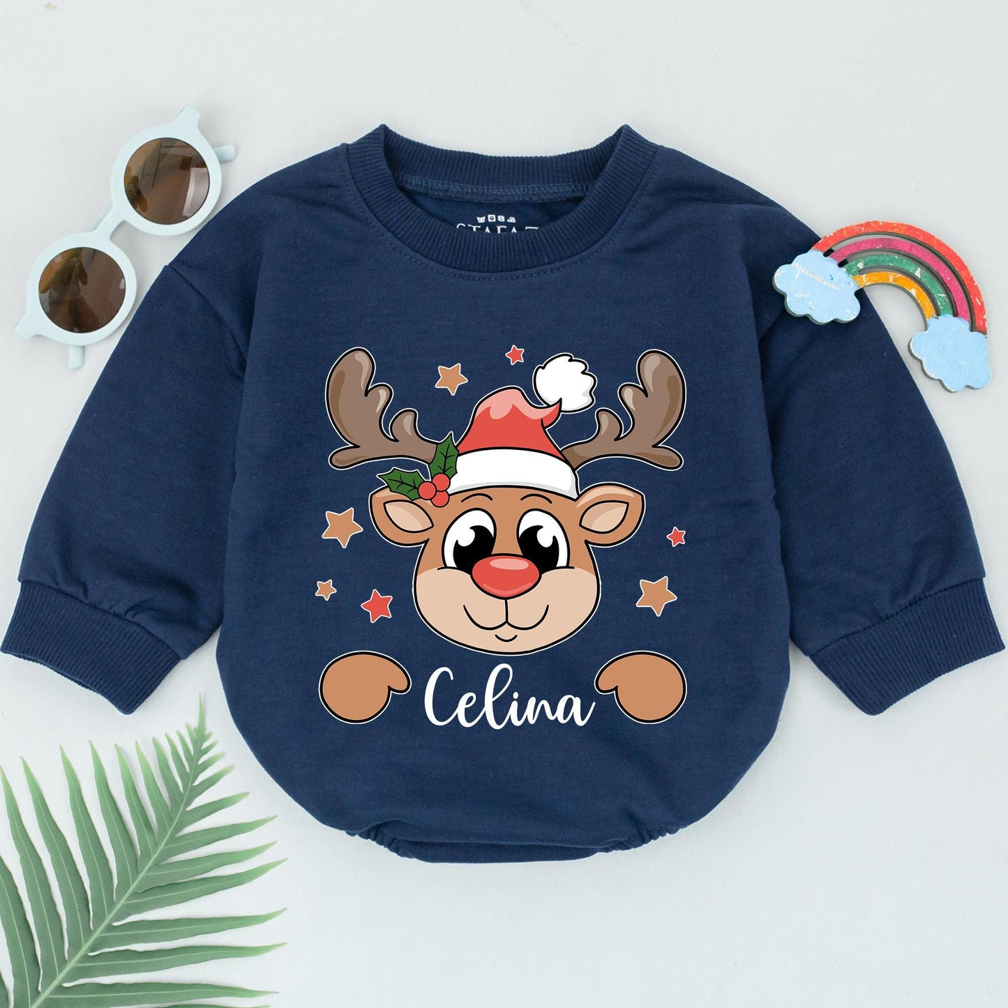 Custom Reindeer Baby Romper | 1st Christmas & Baby Shower Gift