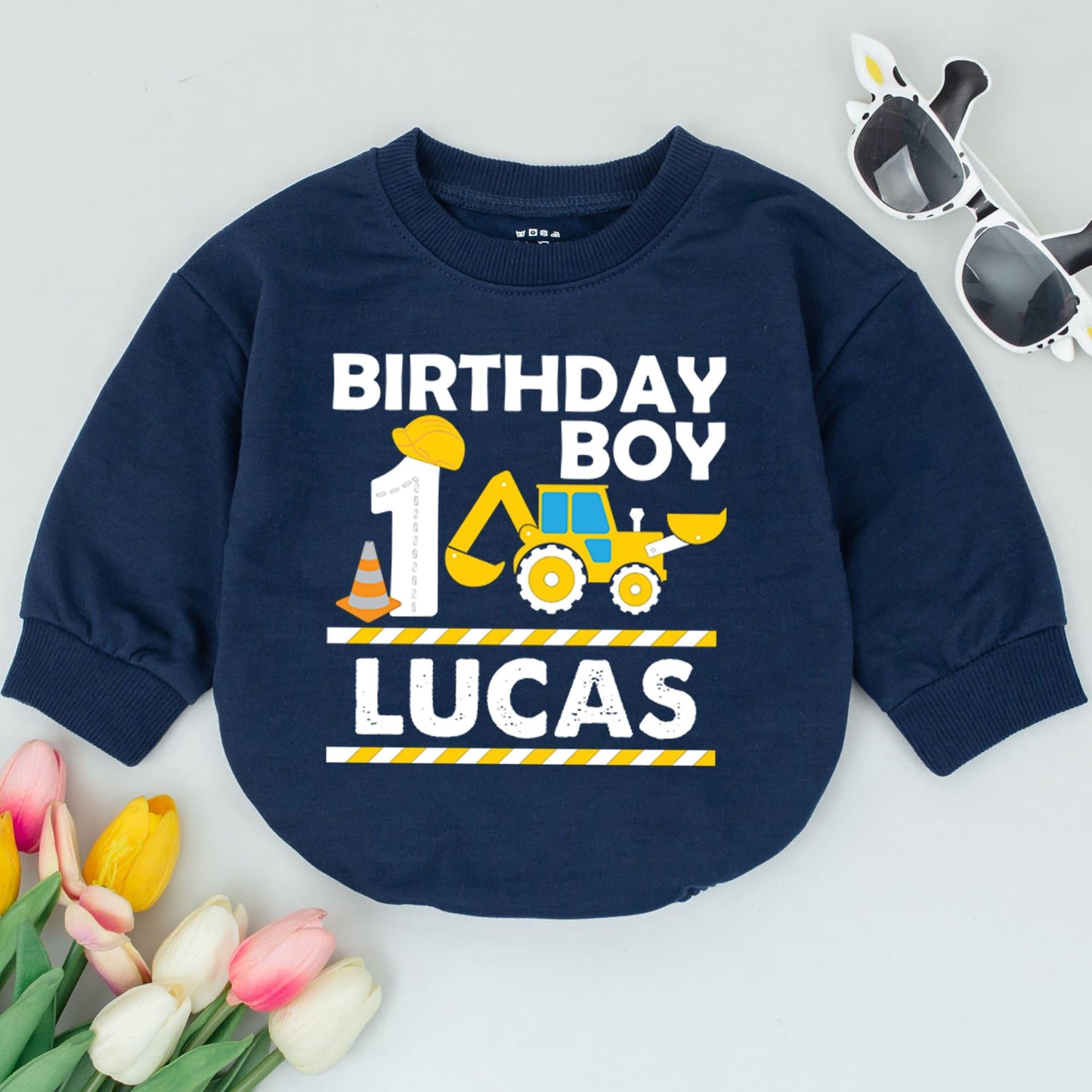 Construction Birthday Outfit for Baby Boy - Excavator & Truck Romper