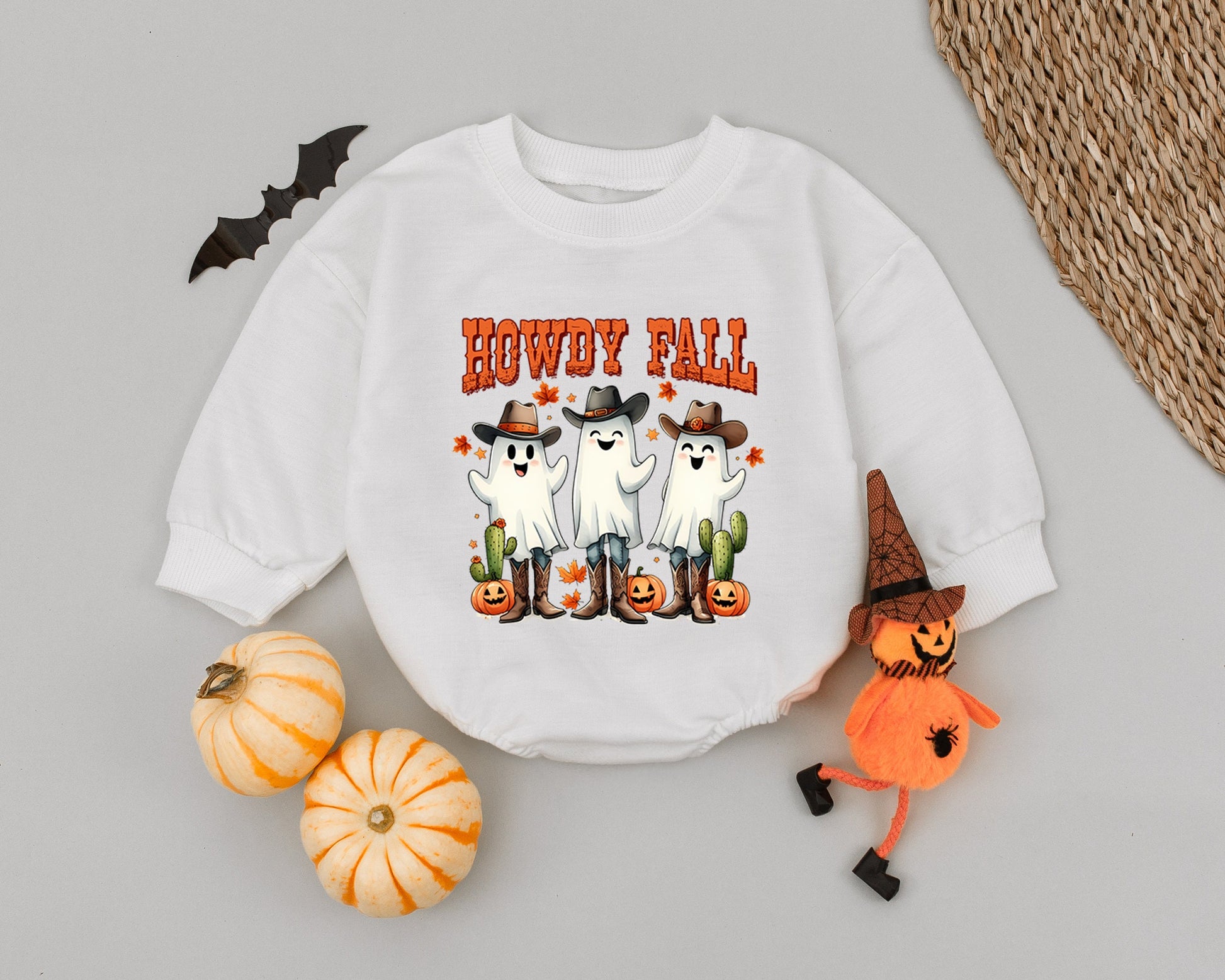 Retro Western Pumpkin Ghoul Baby Romper - First Halloween Outfit